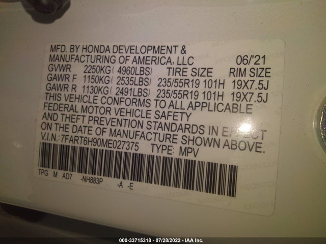 2021 Honda CR-V, VIN: 7FART6H90ME027375