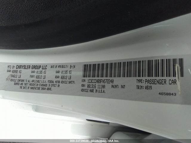 2015 CHRYSLER 200 LIMITED VIN: 1C3CCCAB9FN572240