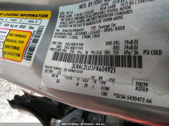 Lincoln MKZ HYBRID 2015 3LN6L2LU5FR604921 Image 9