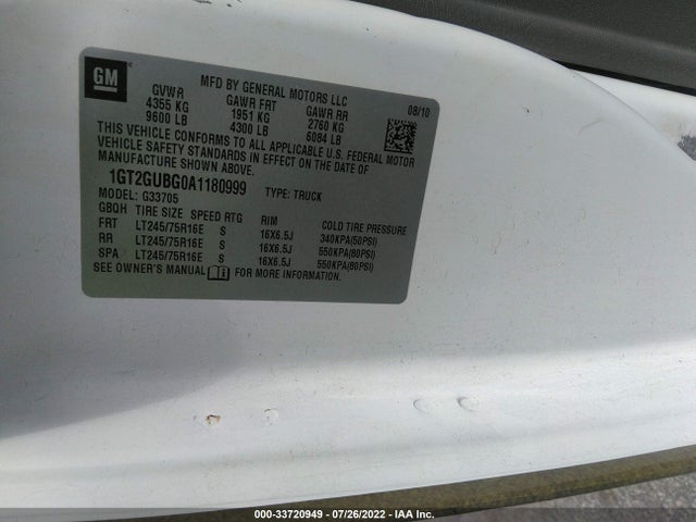 GMC SAVANA CARGO VAN 2010 1GT2GUBG0A1180999 Image 9