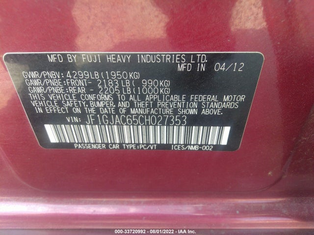 JF1GJAC65CH027353 Subaru Impreza Sedan 2.0i Premium