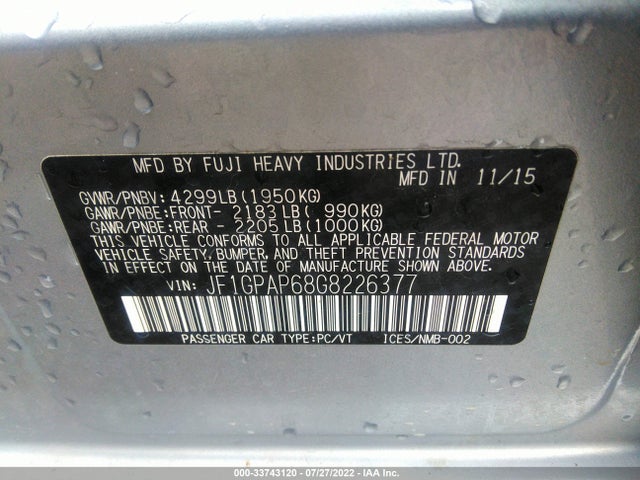 2016 Subaru Impreza, VIN: JF1GPAP68G8226377