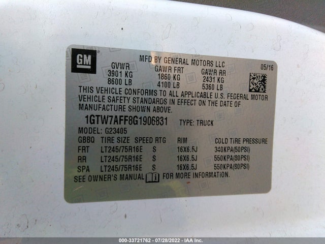 2016 GMC Savana, VIN: 1GTW7AFF8G1906831