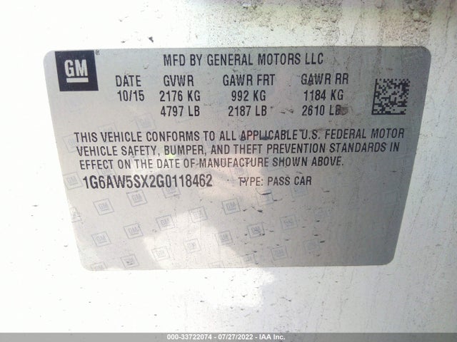 2016 Cadillac CTS, VIN: 1G6AW5SX2G0118462
