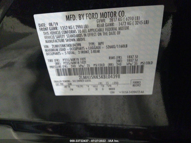 2019 Lincoln MKT, VIN: 2LMHJ5NK5KBL04398
