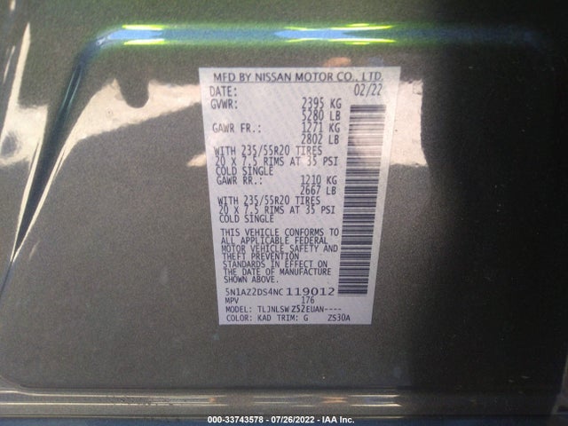 2022 Nissan Murano, VIN: 5N1AZ2DS4NC119012