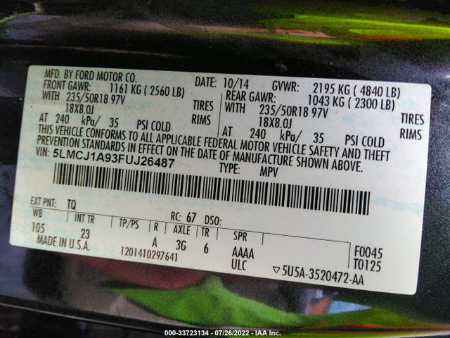 Lincoln MKC 2015 5LMCJ1A93FUJ26487 Image 9