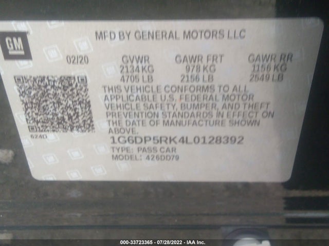 2020 Cadillac CT5, VIN: 1G6DP5RK4L0128392