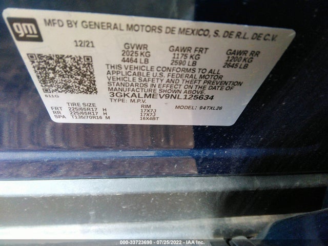 2022 GMC TERRAIN SLE VIN: 3GKALMEV9NL125634