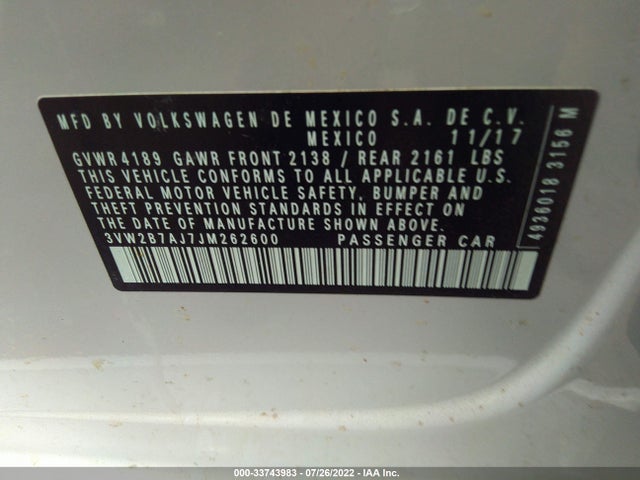 3VW2B7AJ7JM262600 Volkswagen Jetta 1.4t S