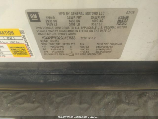 1GKKVPKD2GJ107563 GMC ACADIA SLE