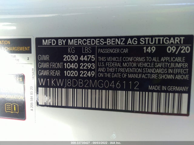 2021 Mercedes-Benz C-Class, VIN: W1KWJ8DB2MG046112