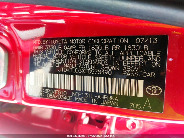 2014 Toyota Yaris, VIN: JTDKTUD3XED578490