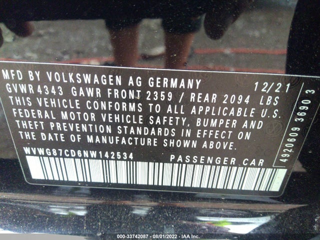 2022 Volkswagen Golf GTI, VIN: WVWG87CD6NW142534