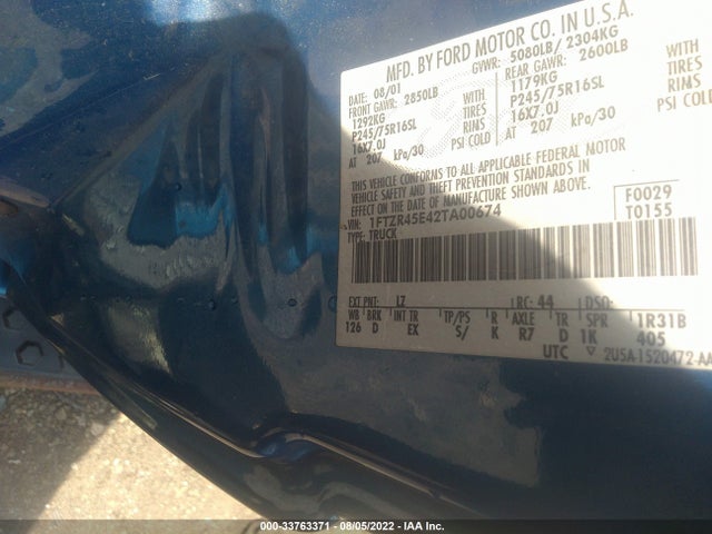 2002 FORD RANGER XL FLEET/XLT VIN: 1FTZR45E42TA00674