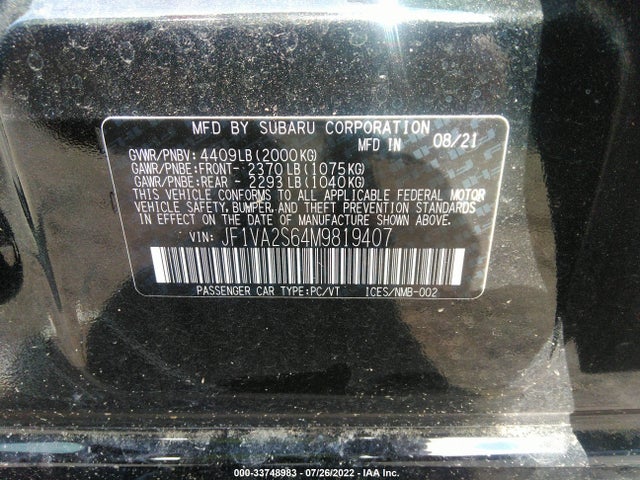 2021 Subaru WRX, VIN: JF1VA2S64M9819407