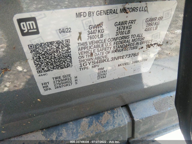 2022 Cadillac Escalade, VIN: 1GYS4BKL3NR273768