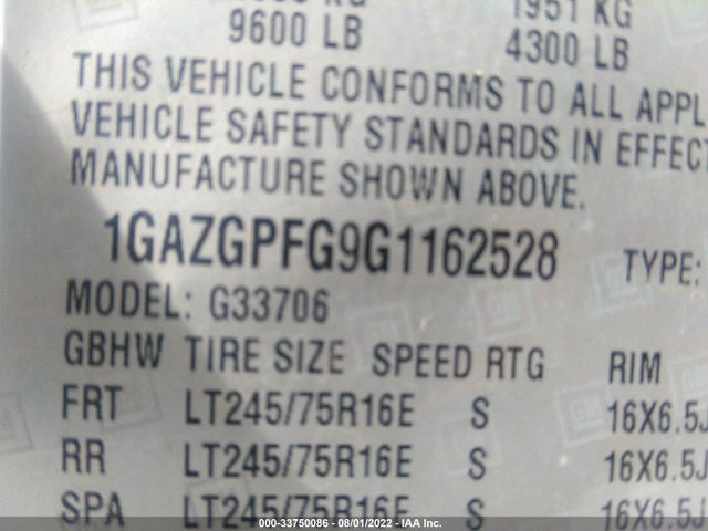 2016 Chevrolet Express, VIN: 1GAZGPFG9G1162528