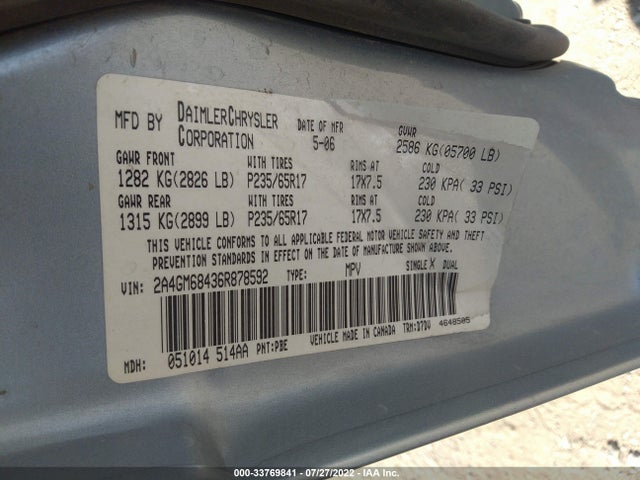 Chrysler Pacifica Touring 2006 2A4GM68436R878592 Image 10