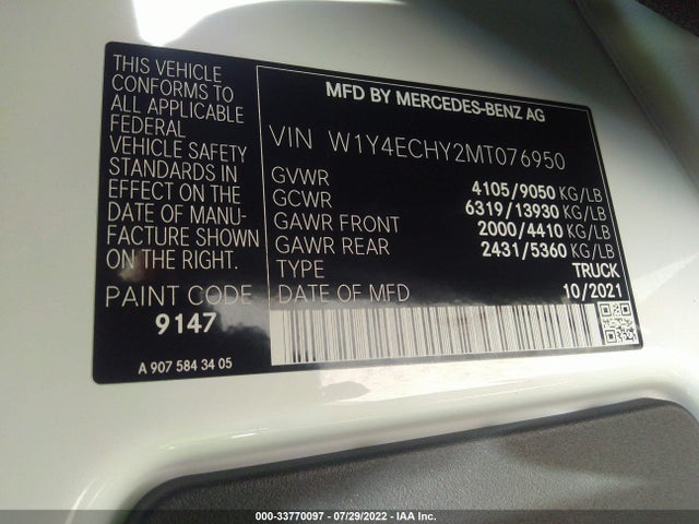 2021 Mercedes-Benz Sprinter, VIN: W1Y4ECHY2MT076950