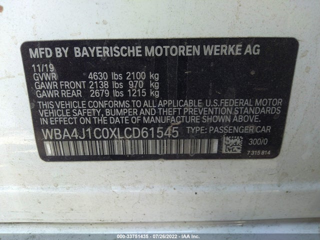 2020 BMW 4 Series, VIN: WBA4J1C0XLCD61545