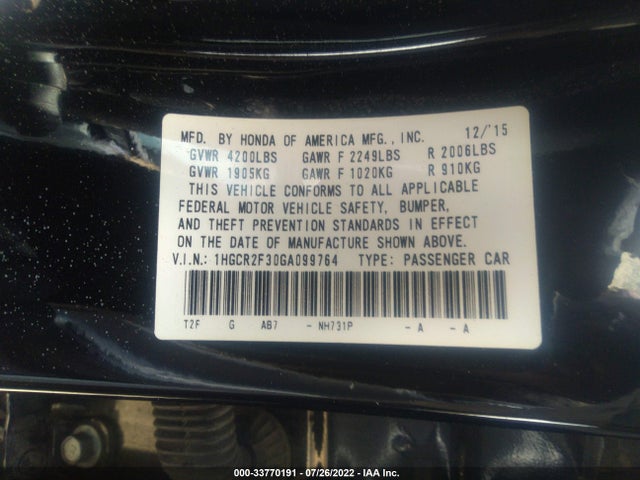 Honda ACCORD LX 2016 1HGCR2F30GA099764 Image 26