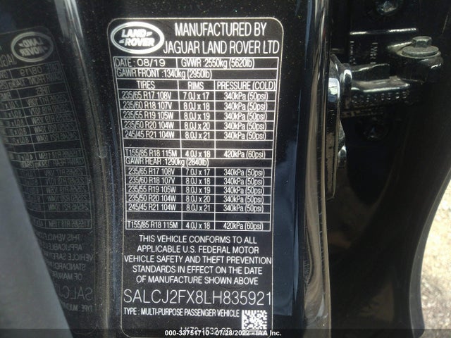 2020 Land Rover Discovery, VIN: SALCJ2FX8LH835921