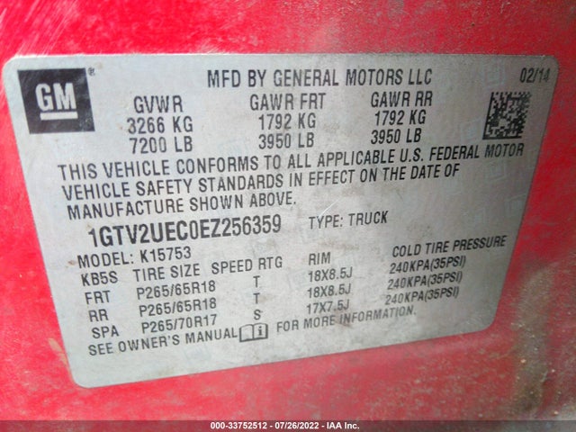 GMC Sierra 1500 Sle 2014 1GTV2UEC0EZ256359 Image 9