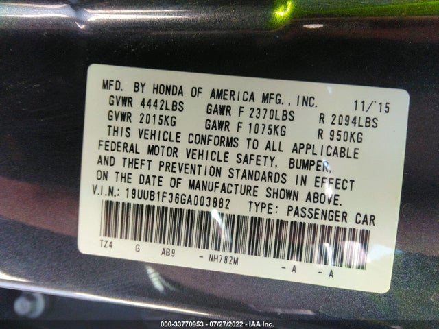 Acura TLX 2016 19UUB1F36GA003882 Image 9