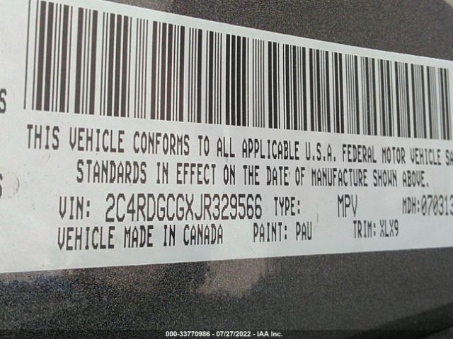 2C4RDGCGXJR329566 Dodge Grand Caravan Sxt