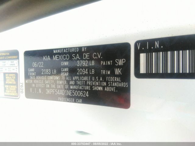 3KPF54AD1NE500624 KIA Forte Gt-line