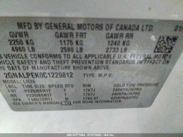 Chevrolet Equinox Lt W/2lt 2012 2GNALPEK0C1229812 Image 9