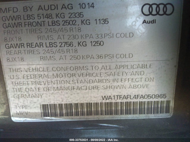 2015 Audi A6, VIN: WA1TFAFL4FA050965