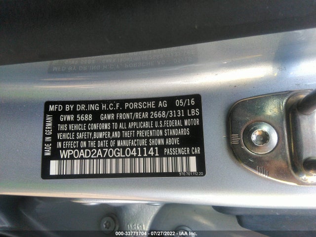 2016 Porsche Panamera, VIN: WP0AD2A70GL041141
