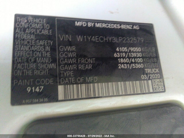 2020 Mercedes-Benz Sprinter, VIN: W1Y4ECHY3LP232579