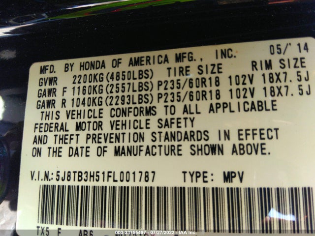 2015 Acura RDX, VIN: 5J8TB3H51FL001787