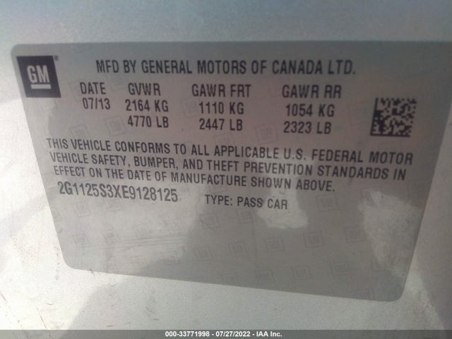 Chevrolet IMPALA LT 2014 2G1125S3XE9128125 Image 11