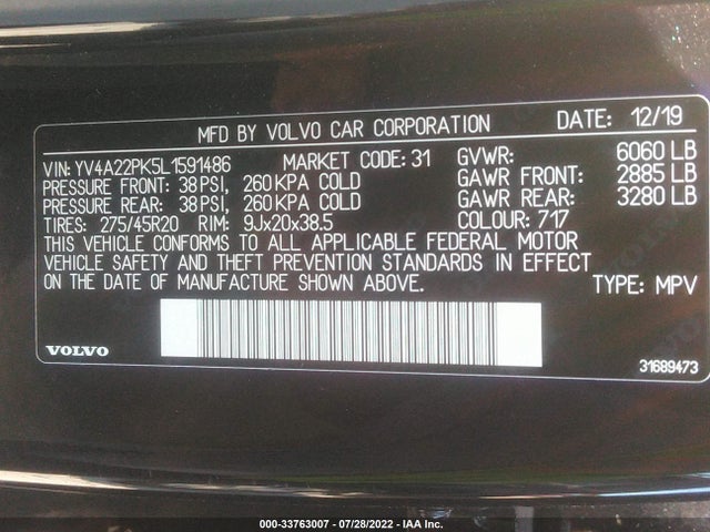 2020 Volvo XC90, VIN: YV4A22PK5L1591486