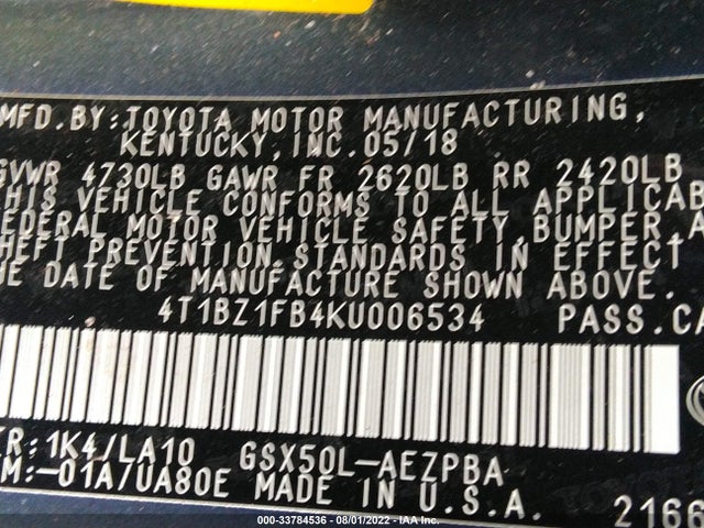 2019 Toyota Avalon, VIN: 4T1BZ1FB4KU006534