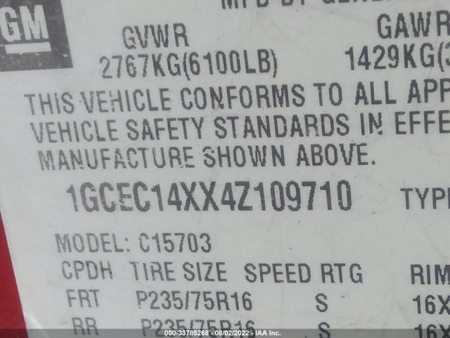 Chevrolet Silverado 1500 2004 1GCEC14XX4Z109710 Image 10