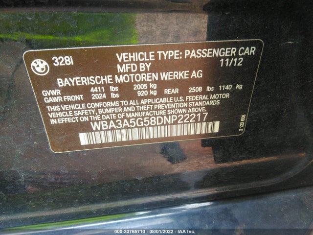 BMW 3 Series 328i 2013 WBA3A5G58DNP22217 Image 10