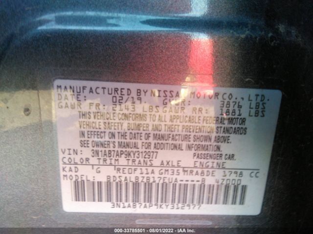 3N1AB7AP9KY312977 Nissan SENTRA S