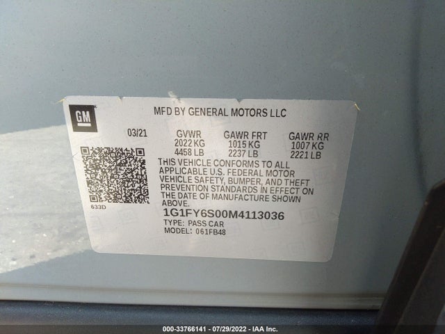 2021 Chevrolet Bolt EV, VIN: 1G1FY6S00M4113036
