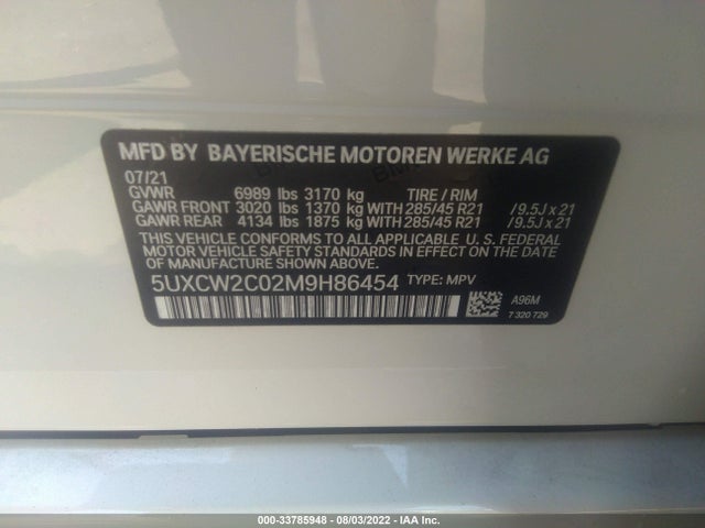2021 BMW X7, VIN: 5UXCW2C02M9H86454
