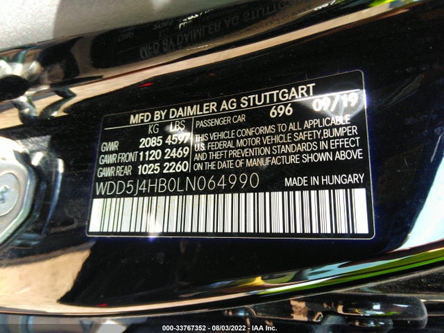 2020 Mercedes-Benz CLA-Class, VIN: WDD5J4HB0LN064990