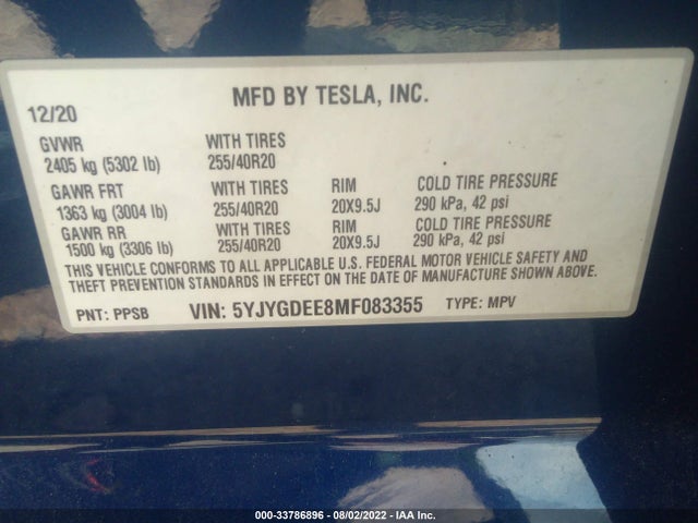 Tesla Model Y 2021 5YJYGDEE8MF083355 Image 9