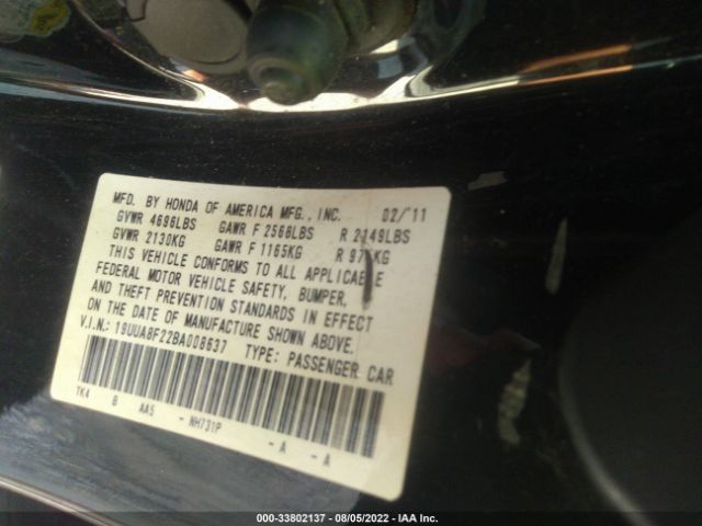 2011 ACURA TL 19UUA8F22BA008637 Photo 8