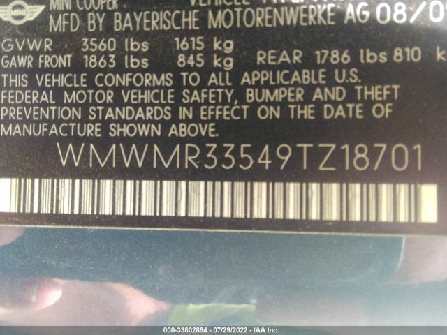 WMWMR33549TZ18701 Mini COOPER CONVERTIBLE