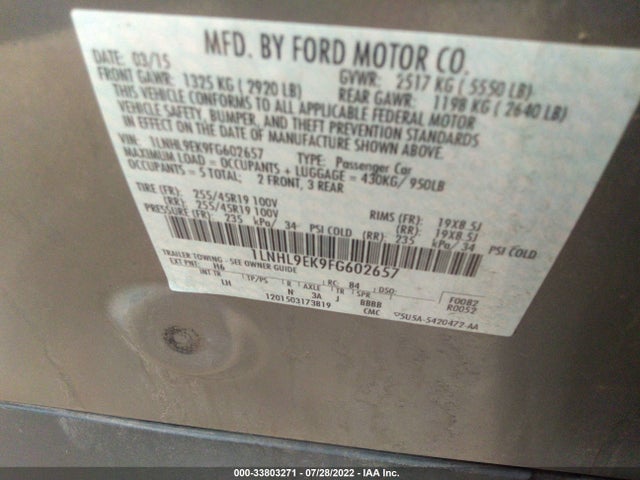 Lincoln MKS 2015 1LNHL9EK9FG602657 Image 11
