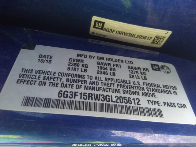 2016 Chevrolet SS, VIN: 6G3F15RW3GL205612